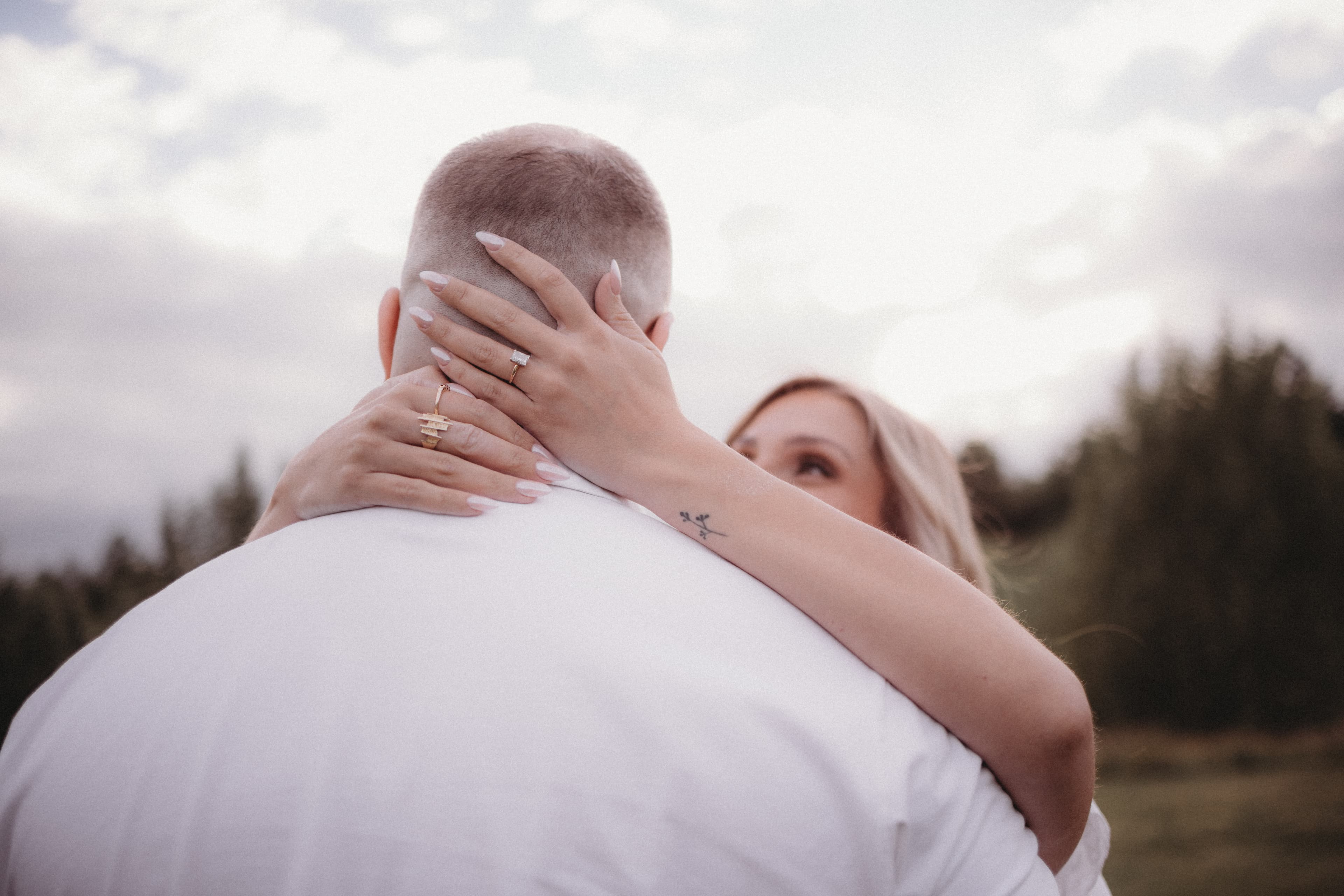 Close-up of Robyn's hand and engagement ring